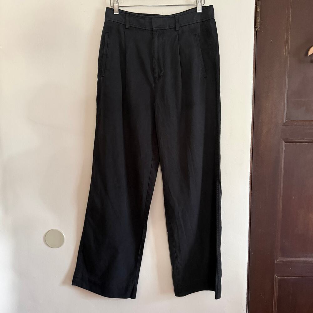 Everlane Black Cotton / Tencel Blend Wide Leg High Rise Trouser Pants Size 10R